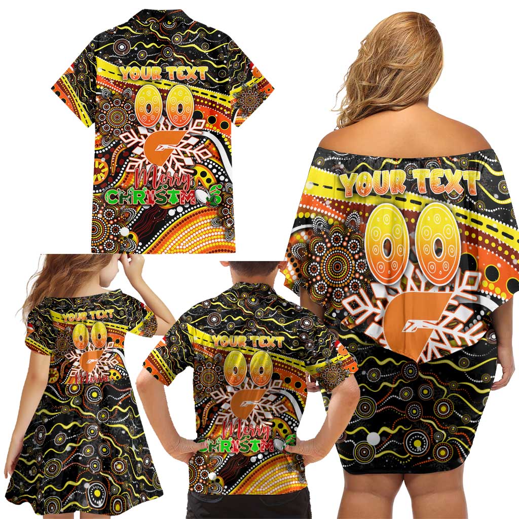 Merry Christmas AFL Giants Family Matching Off Shoulder Short Dress and Hawaiian Shirt Aboriginal Santa Football Mascot