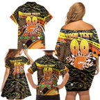 Merry Christmas AFL Giants Family Matching Off Shoulder Short Dress and Hawaiian Shirt Aboriginal Santa Football Mascot