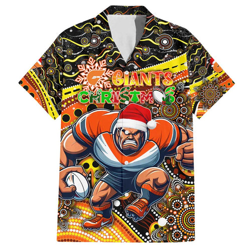 Merry Christmas AFL Giants Family Matching Off Shoulder Short Dress and Hawaiian Shirt Aboriginal Santa Football Mascot
