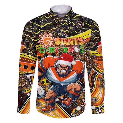 Merry Christmas AFL Giants Family Matching Off Shoulder Short Dress and Hawaiian Shirt Aboriginal Santa Football Mascot