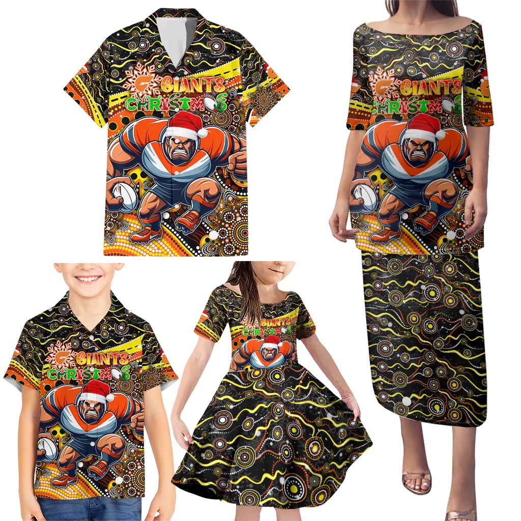 Merry Christmas AFL Giants Family Matching Puletasi and Hawaiian Shirt Aboriginal Santa Football Mascot