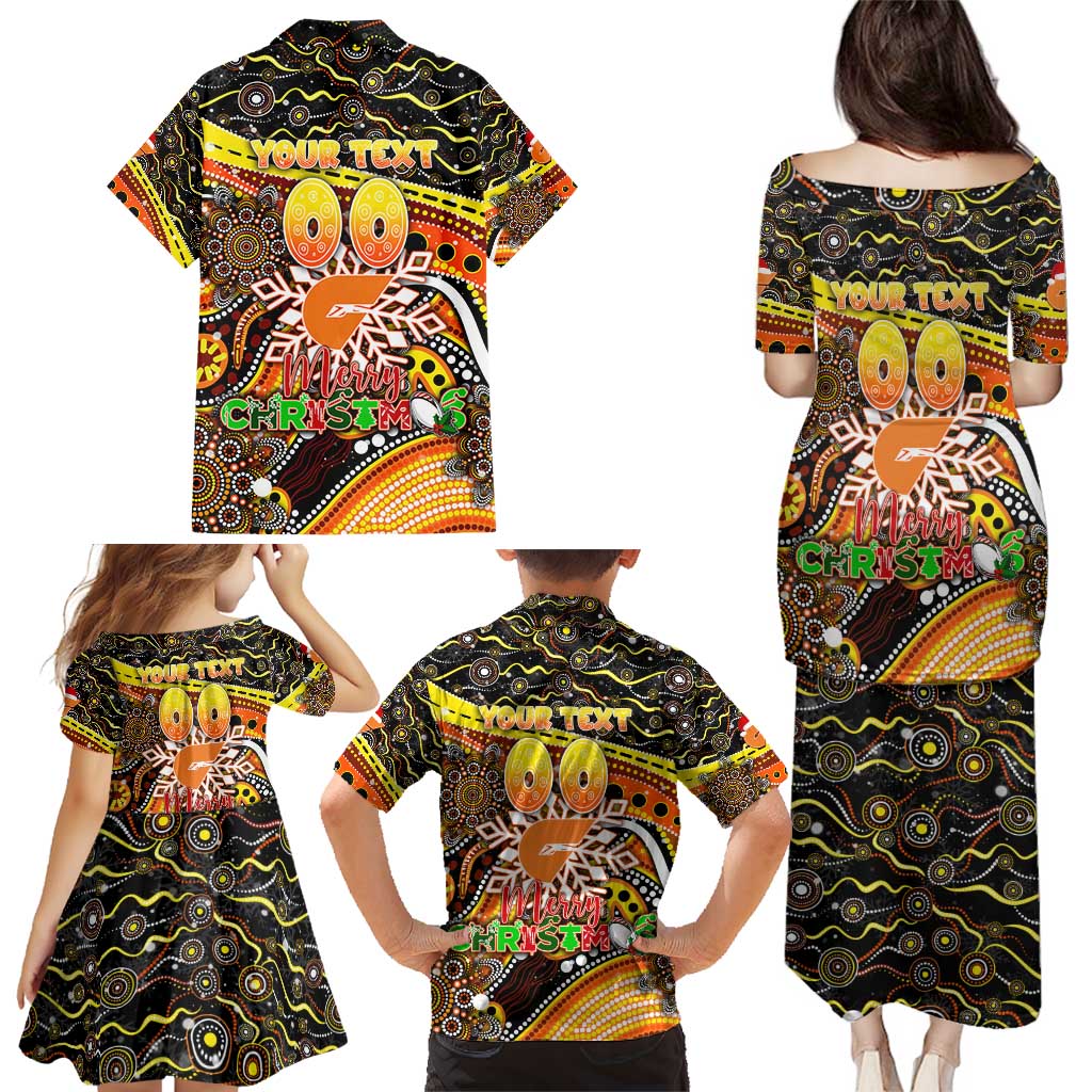 Merry Christmas AFL Giants Family Matching Puletasi and Hawaiian Shirt Aboriginal Santa Football Mascot