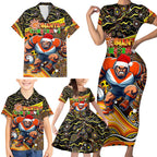 Merry Christmas AFL Giants Family Matching Short Sleeve Bodycon Dress and Hawaiian Shirt Aboriginal Santa Football Mascot