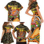 Merry Christmas AFL Giants Family Matching Short Sleeve Bodycon Dress and Hawaiian Shirt Aboriginal Santa Football Mascot