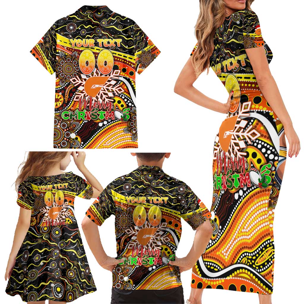 Merry Christmas AFL Giants Family Matching Short Sleeve Bodycon Dress and Hawaiian Shirt Aboriginal Santa Football Mascot
