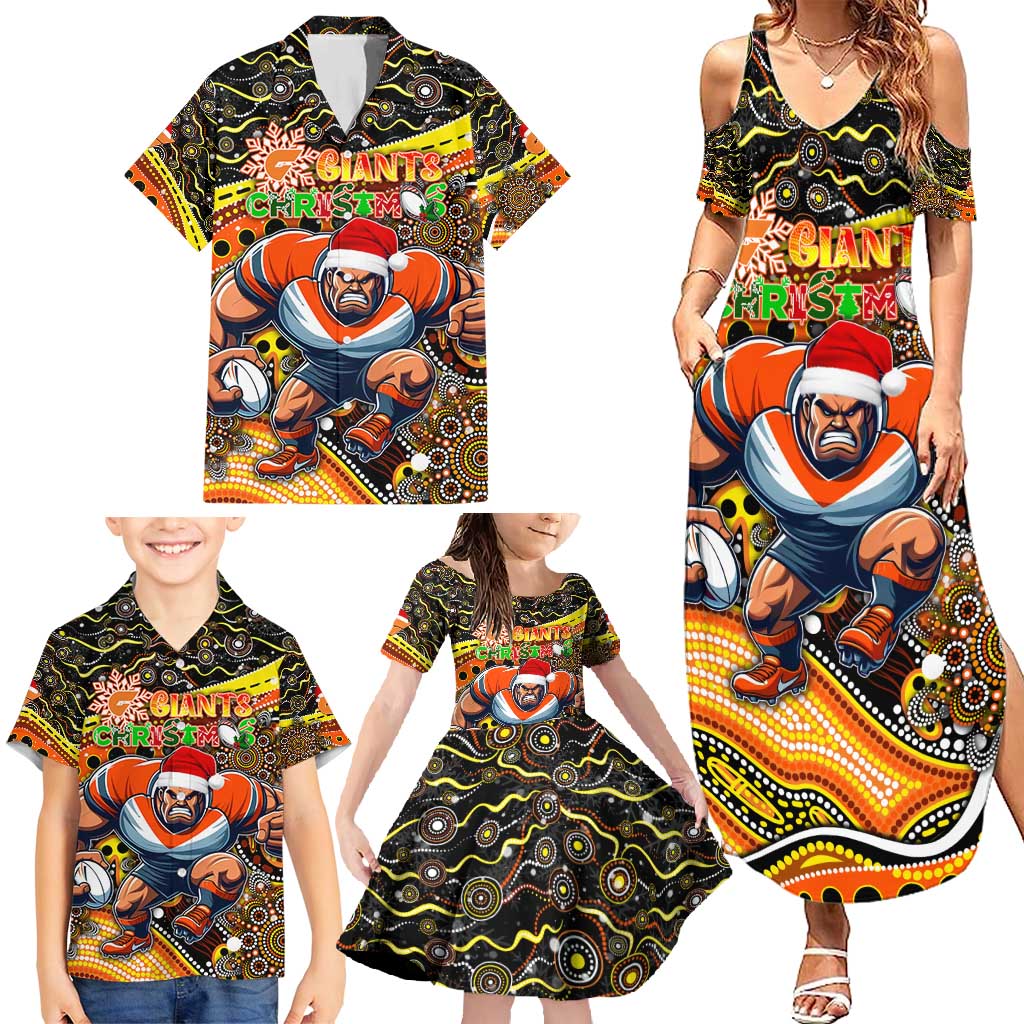 Merry Christmas AFL Giants Family Matching Summer Maxi Dress and Hawaiian Shirt Aboriginal Santa Football Mascot