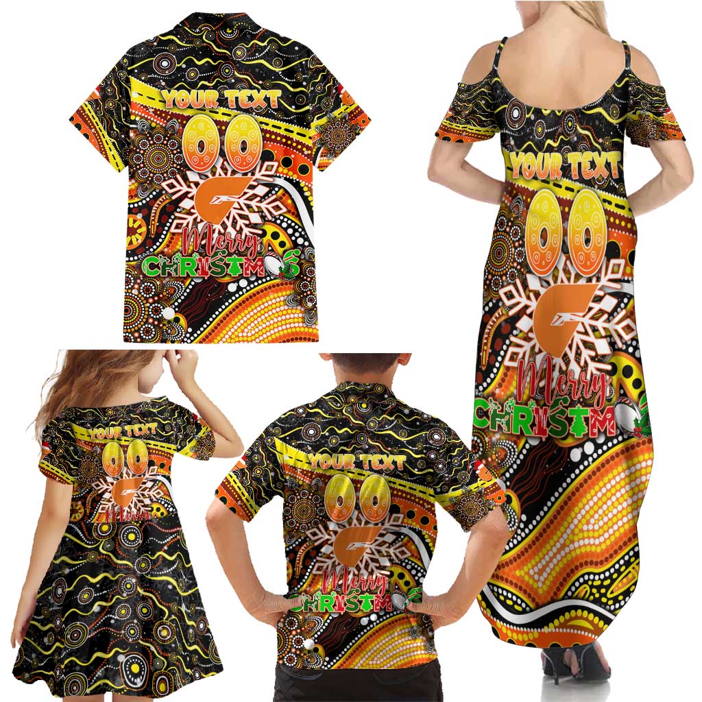 Merry Christmas AFL Giants Family Matching Summer Maxi Dress and Hawaiian Shirt Aboriginal Santa Football Mascot