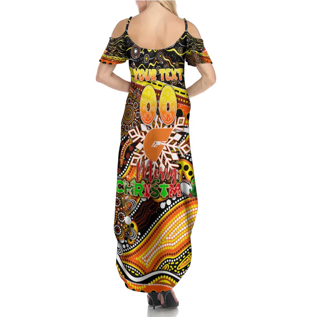 Merry Christmas AFL Giants Family Matching Summer Maxi Dress and Hawaiian Shirt Aboriginal Santa Football Mascot