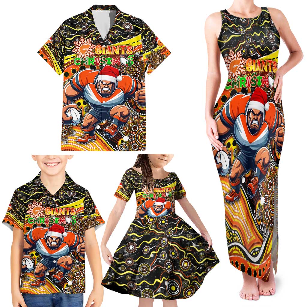 Merry Christmas AFL Giants Family Matching Tank Maxi Dress and Hawaiian Shirt Aboriginal Santa Football Mascot