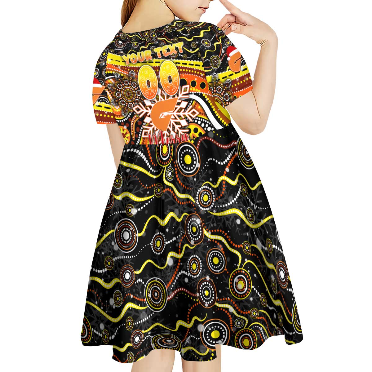Merry Christmas AFL Giants Kid Short Sleeve Dress Aboriginal Santa Football Mascot