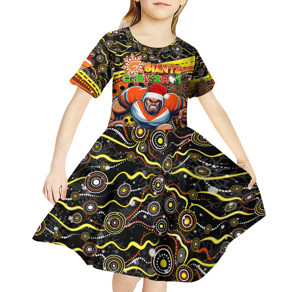 Merry Christmas AFL Giants Kid Short Sleeve Dress Aboriginal Santa Football Mascot