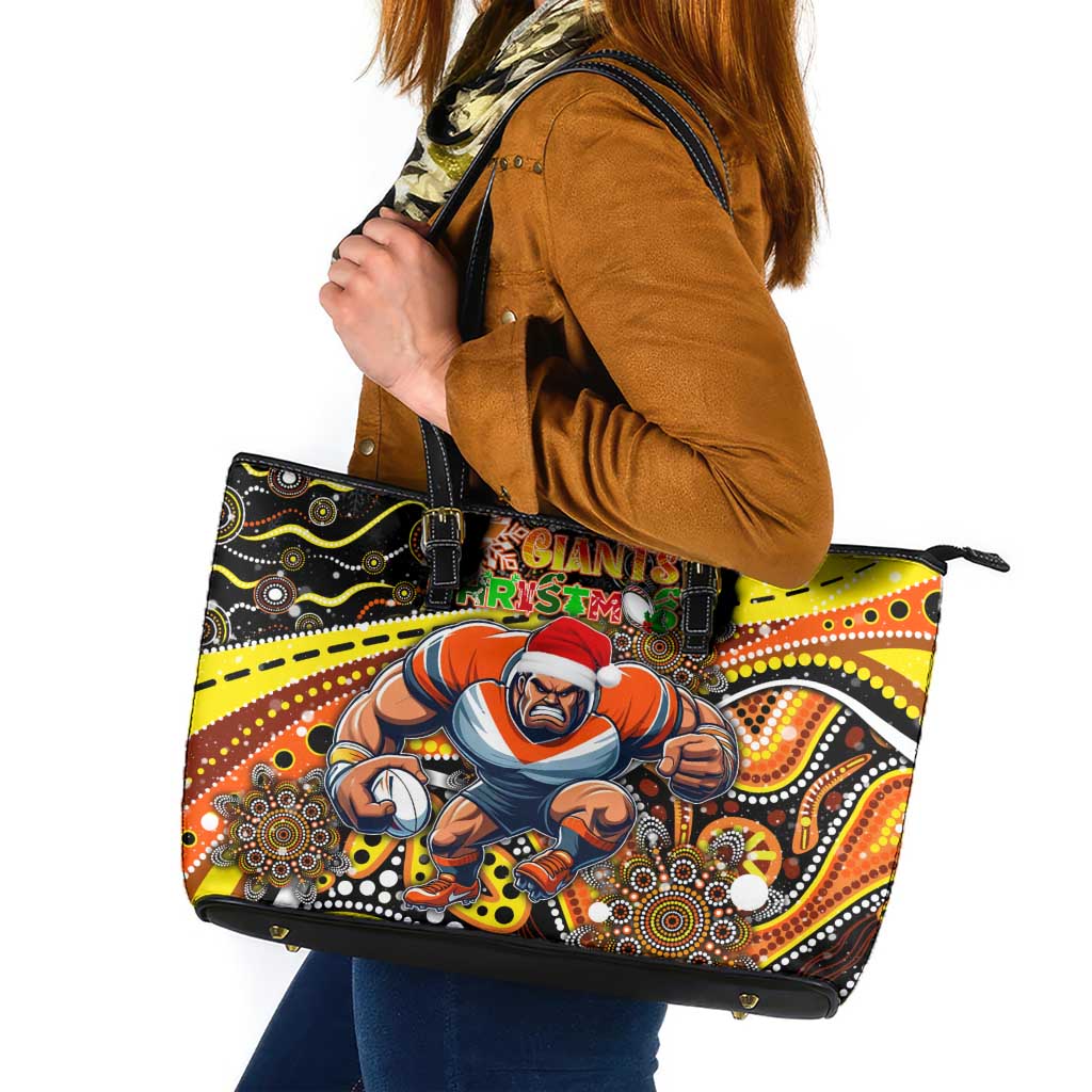 Merry Christmas AFL Giants Leather Tote Bag Aboriginal Santa Football Mascot