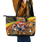 Merry Christmas AFL Giants Leather Tote Bag Aboriginal Santa Football Mascot
