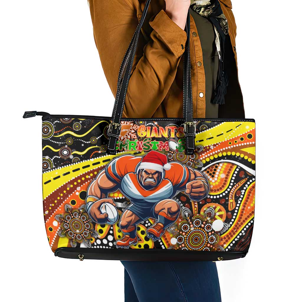 Merry Christmas AFL Giants Leather Tote Bag Aboriginal Santa Football Mascot