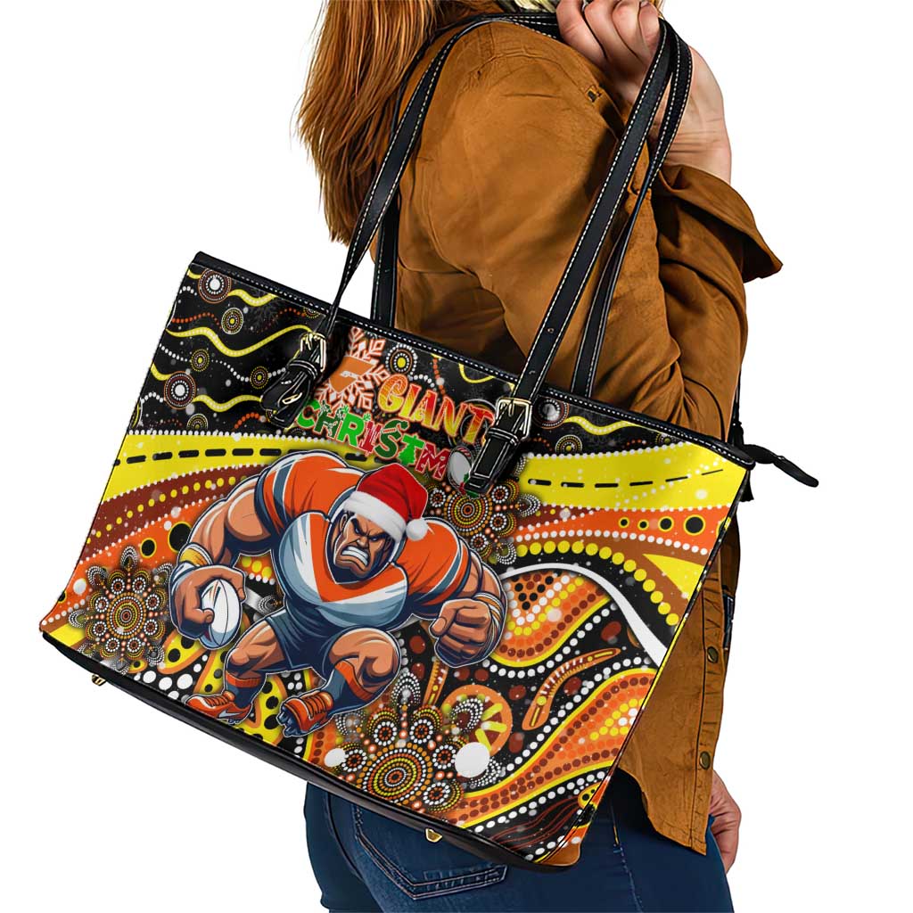 Merry Christmas AFL Giants Leather Tote Bag Aboriginal Santa Football Mascot