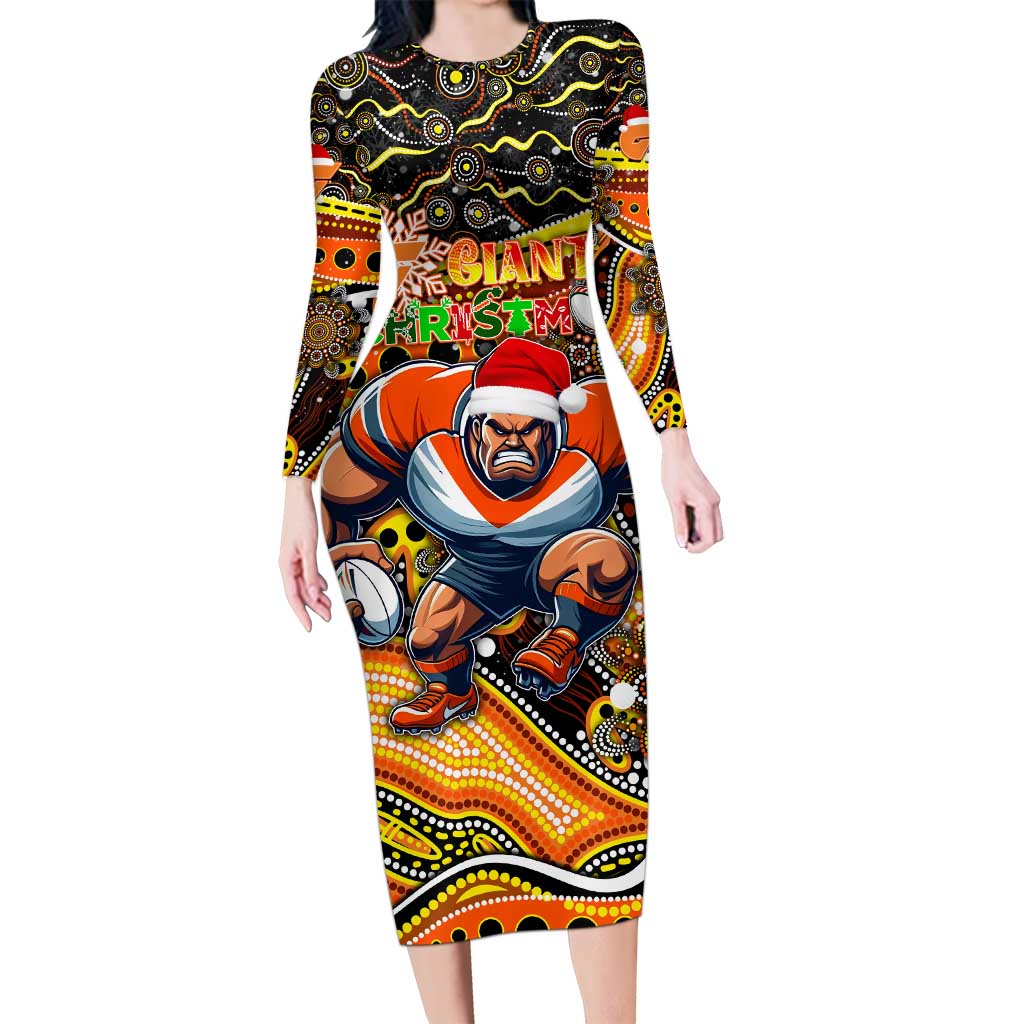 Merry Christmas AFL Giants Long Sleeve Bodycon Dress Aboriginal Santa Football Mascot