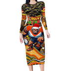 Merry Christmas AFL Giants Long Sleeve Bodycon Dress Aboriginal Santa Football Mascot