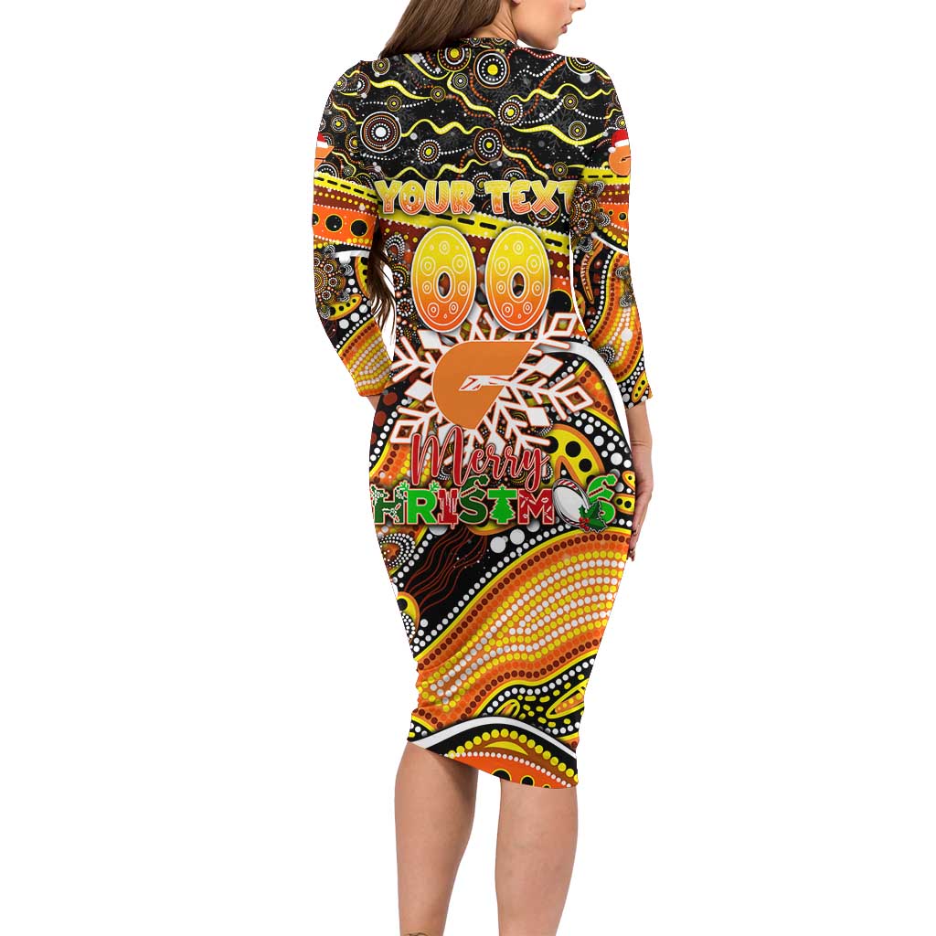 Merry Christmas AFL Giants Long Sleeve Bodycon Dress Aboriginal Santa Football Mascot