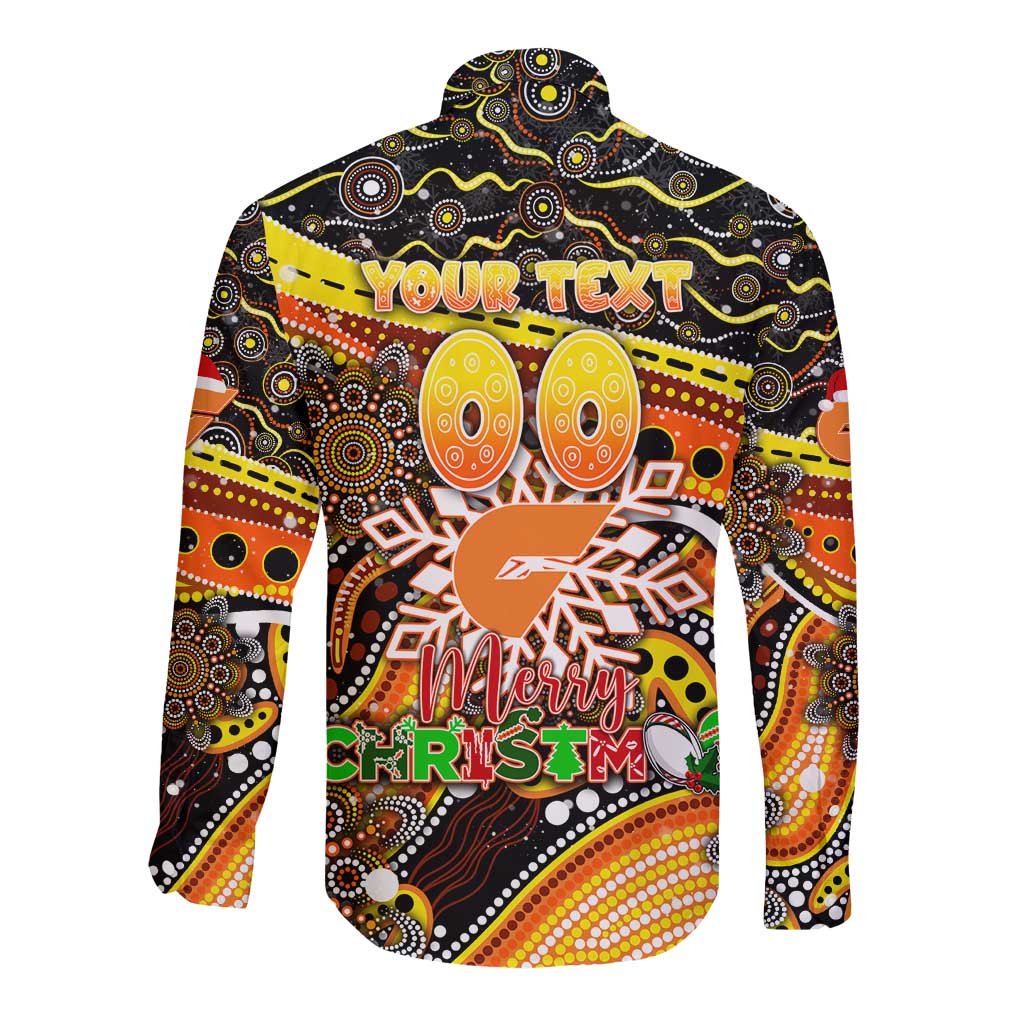 Merry Christmas AFL Giants Long Sleeve Button Shirt Aboriginal Santa Football Mascot