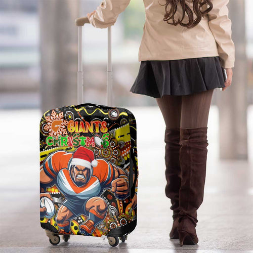 Merry Christmas AFL Giants Luggage Cover Aboriginal Santa Football Mascot