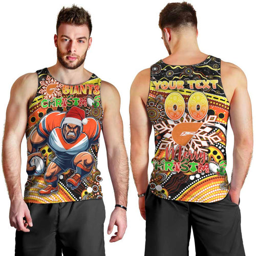 Merry Christmas AFL Giants Men Tank Top Aboriginal Santa Football Mascot