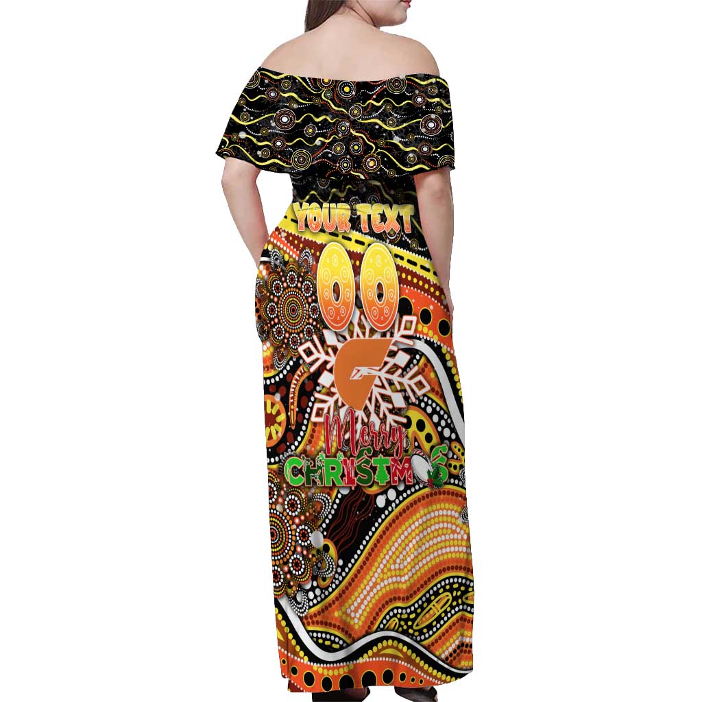 Merry Christmas AFL Giants Off Shoulder Maxi Dress Aboriginal Santa Football Mascot
