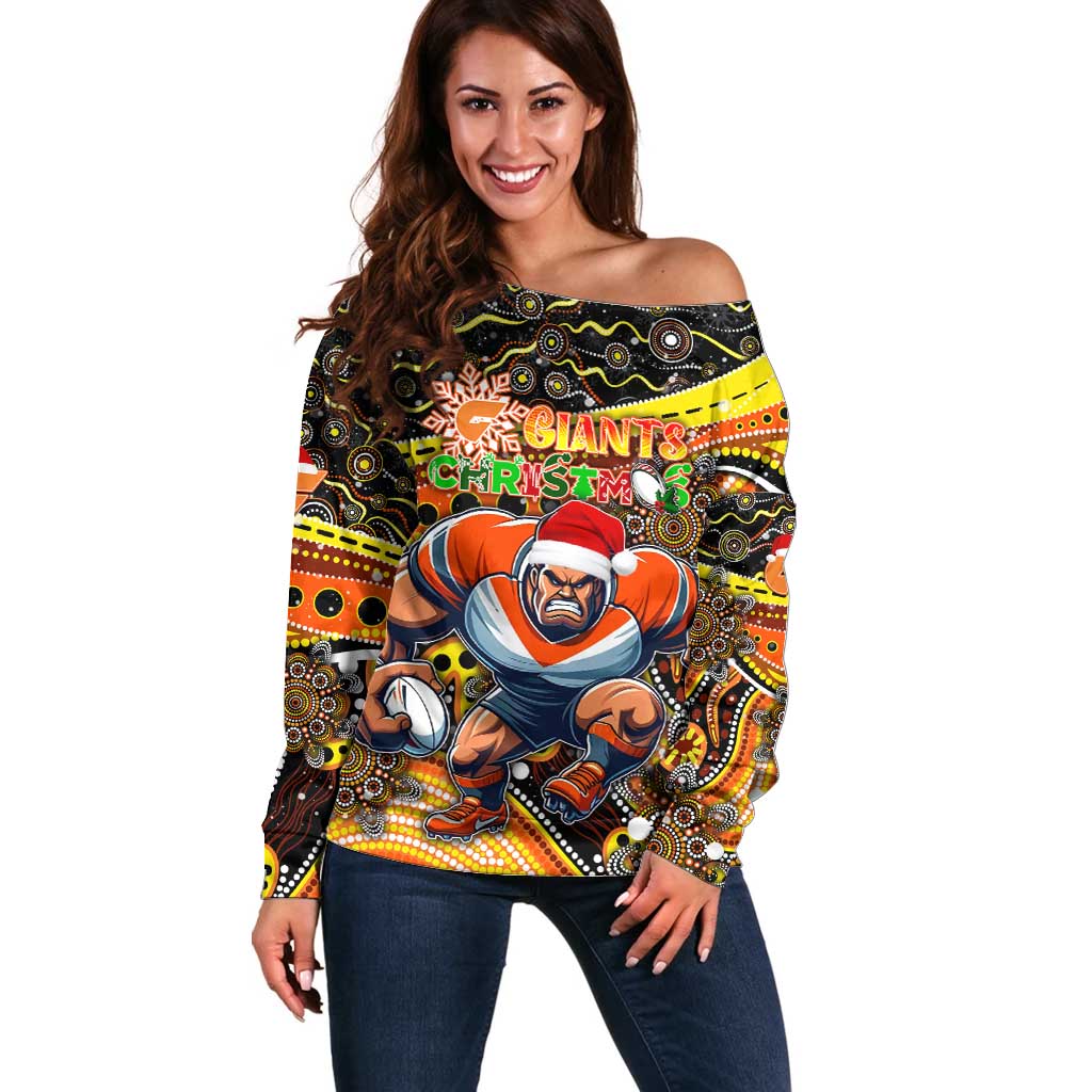 Merry Christmas AFL Giants Off Shoulder Sweater Aboriginal Santa Football Mascot