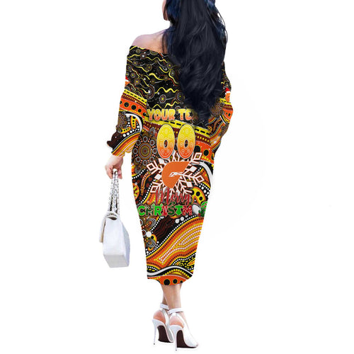 Merry Christmas AFL Giants Off The Shoulder Long Sleeve Dress Aboriginal Santa Football Mascot