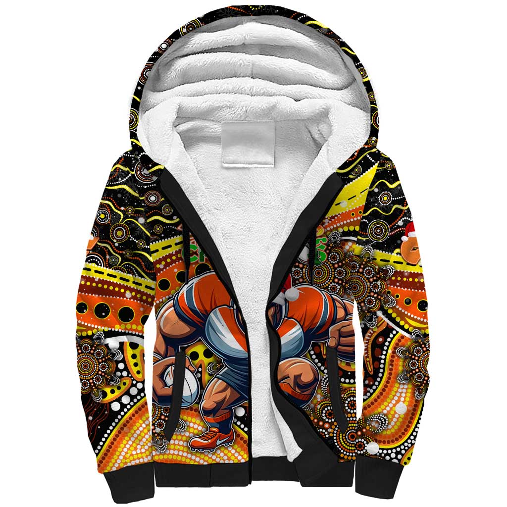 Merry Christmas AFL Giants Sherpa Hoodie Aboriginal Santa Football Mascot