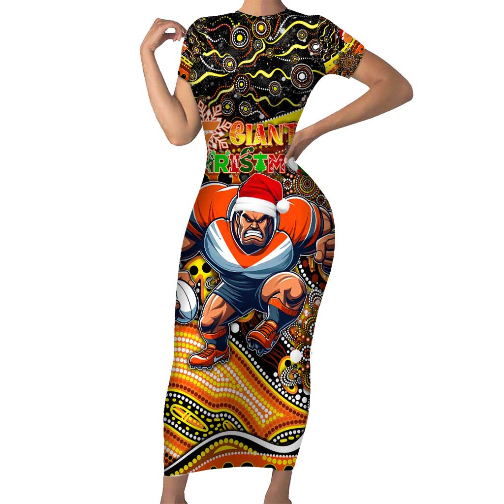 Merry Christmas AFL Giants Short Sleeve Bodycon Dress Aboriginal Santa Football Mascot