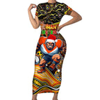 Merry Christmas AFL Giants Short Sleeve Bodycon Dress Aboriginal Santa Football Mascot