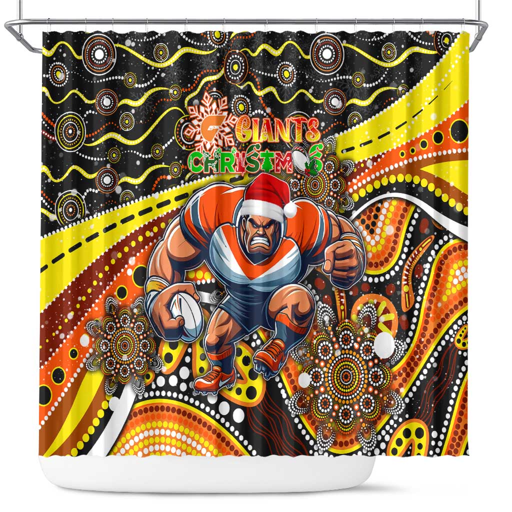 Merry Christmas AFL Giants Shower Curtain Aboriginal Santa Football Mascot