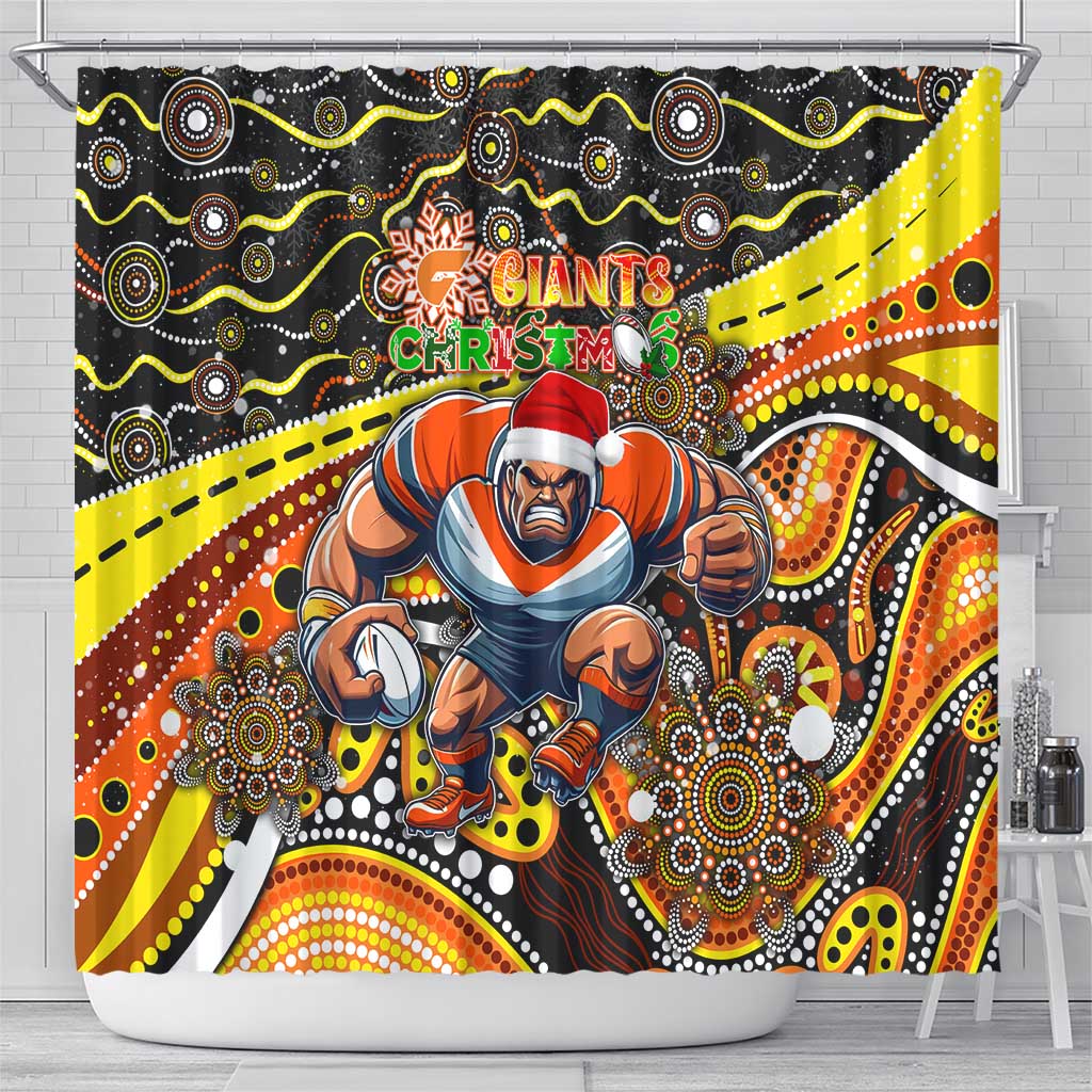 Merry Christmas AFL Giants Shower Curtain Aboriginal Santa Football Mascot