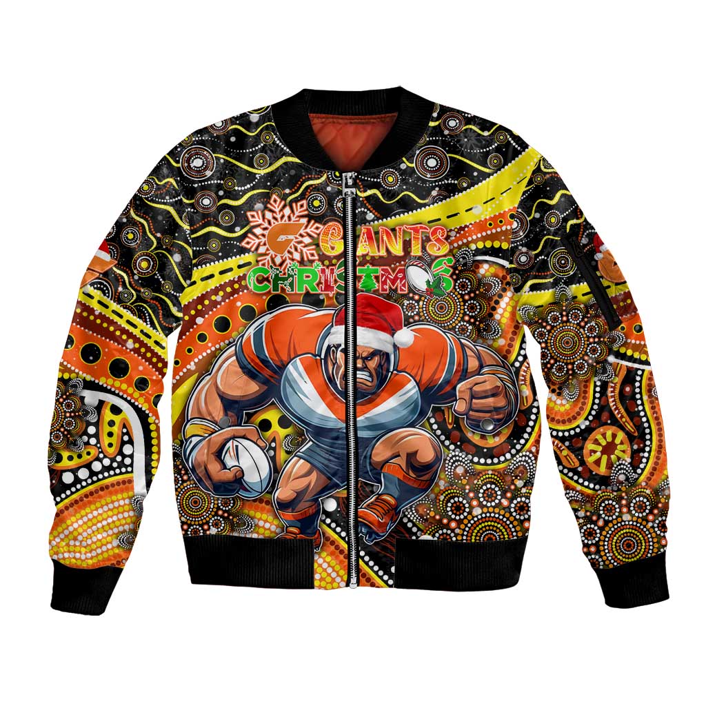 Merry Christmas AFL Giants Sleeve Zip Bomber Jacket Aboriginal Santa Football Mascot