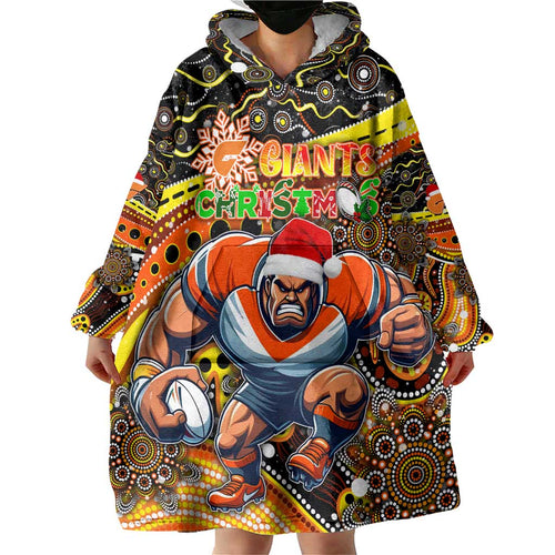 Merry Christmas AFL Giants Wearable Blanket Hoodie Aboriginal Santa Football Mascot