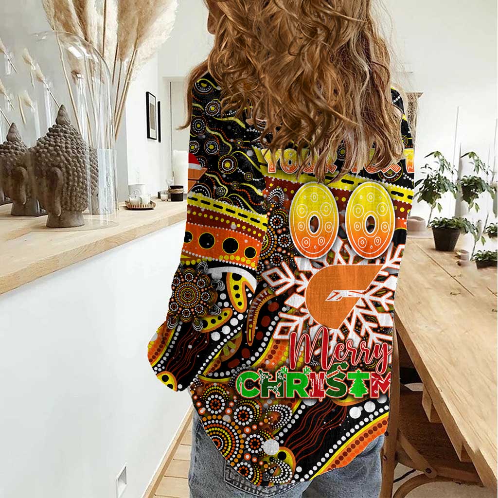 Merry Christmas AFL Giants Women Casual Shirt Aboriginal Santa Football Mascot