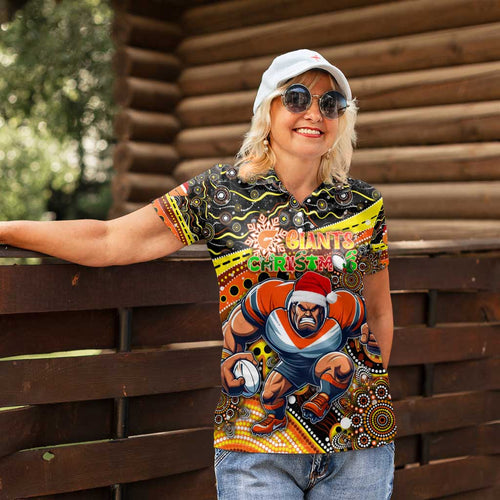 Merry Christmas AFL Giants Women Polo Shirt Aboriginal Santa Football Mascot