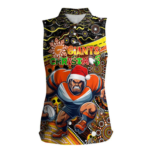 Merry Christmas AFL Giants Women Sleeveless Polo Shirt Aboriginal Santa Football Mascot