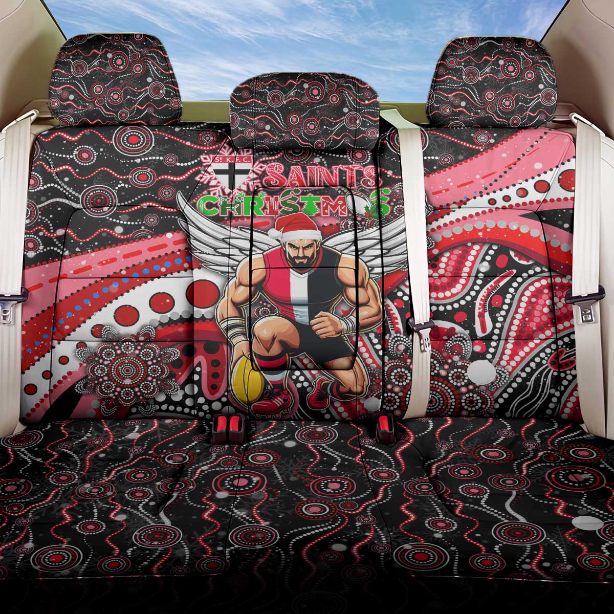 Merry Christmas AFL Saints Back Car Seat Cover Aboriginal Santa Football Mascot