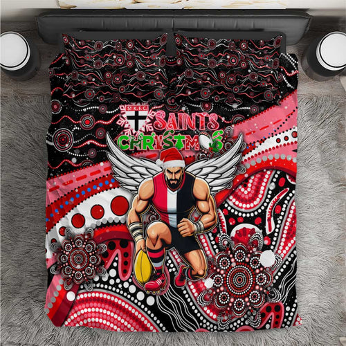 Merry Christmas AFL Saints Bedding Set Aboriginal Santa Football Mascot