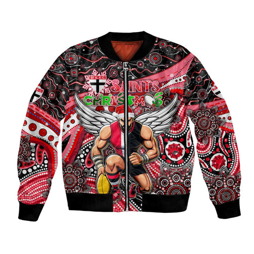 Merry Christmas AFL Saints Bomber Jacket Aboriginal Santa Football Mascot