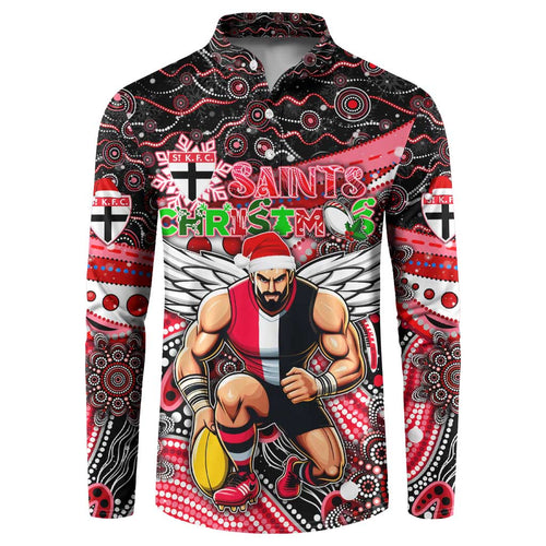 Merry Christmas AFL Saints Button Sweatshirt Aboriginal Santa Football Mascot