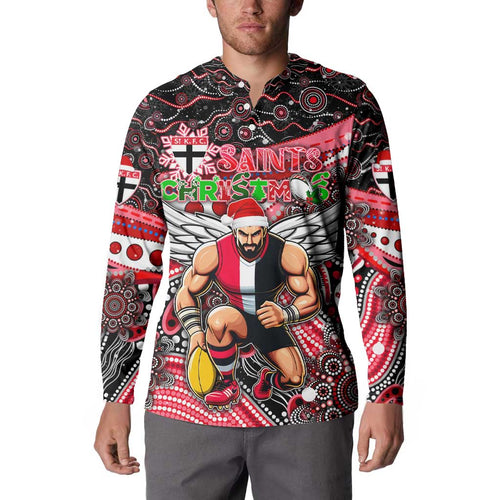 Merry Christmas AFL Saints Button Sweatshirt Aboriginal Santa Football Mascot