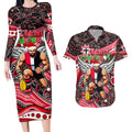 Merry Christmas AFL Saints Couples Matching Long Sleeve Bodycon Dress and Hawaiian Shirt Aboriginal Santa Football Mascot