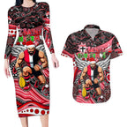 Merry Christmas AFL Saints Couples Matching Long Sleeve Bodycon Dress and Hawaiian Shirt Aboriginal Santa Football Mascot
