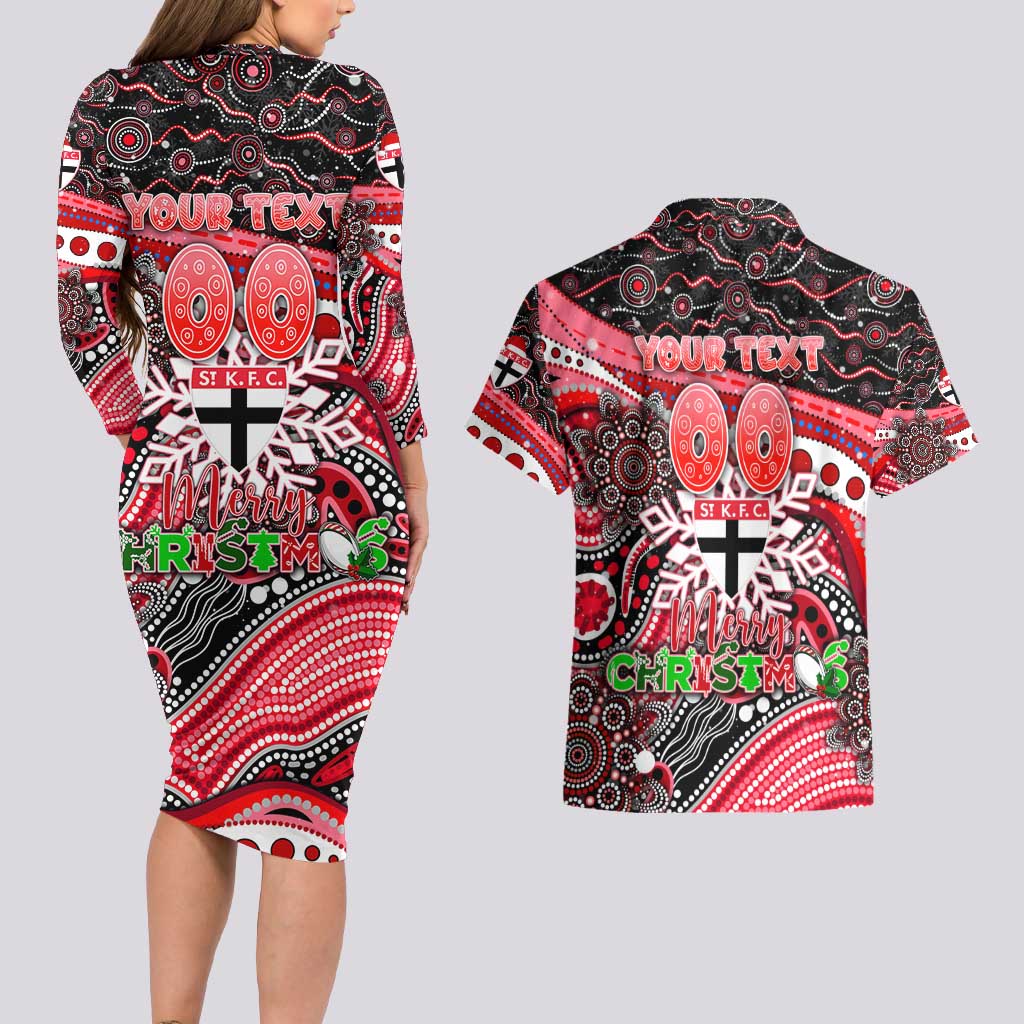 Merry Christmas AFL Saints Couples Matching Long Sleeve Bodycon Dress and Hawaiian Shirt Aboriginal Santa Football Mascot