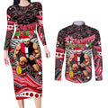 Merry Christmas AFL Saints Couples Matching Long Sleeve Bodycon Dress and Long Sleeve Button Shirt Aboriginal Santa Football Mascot
