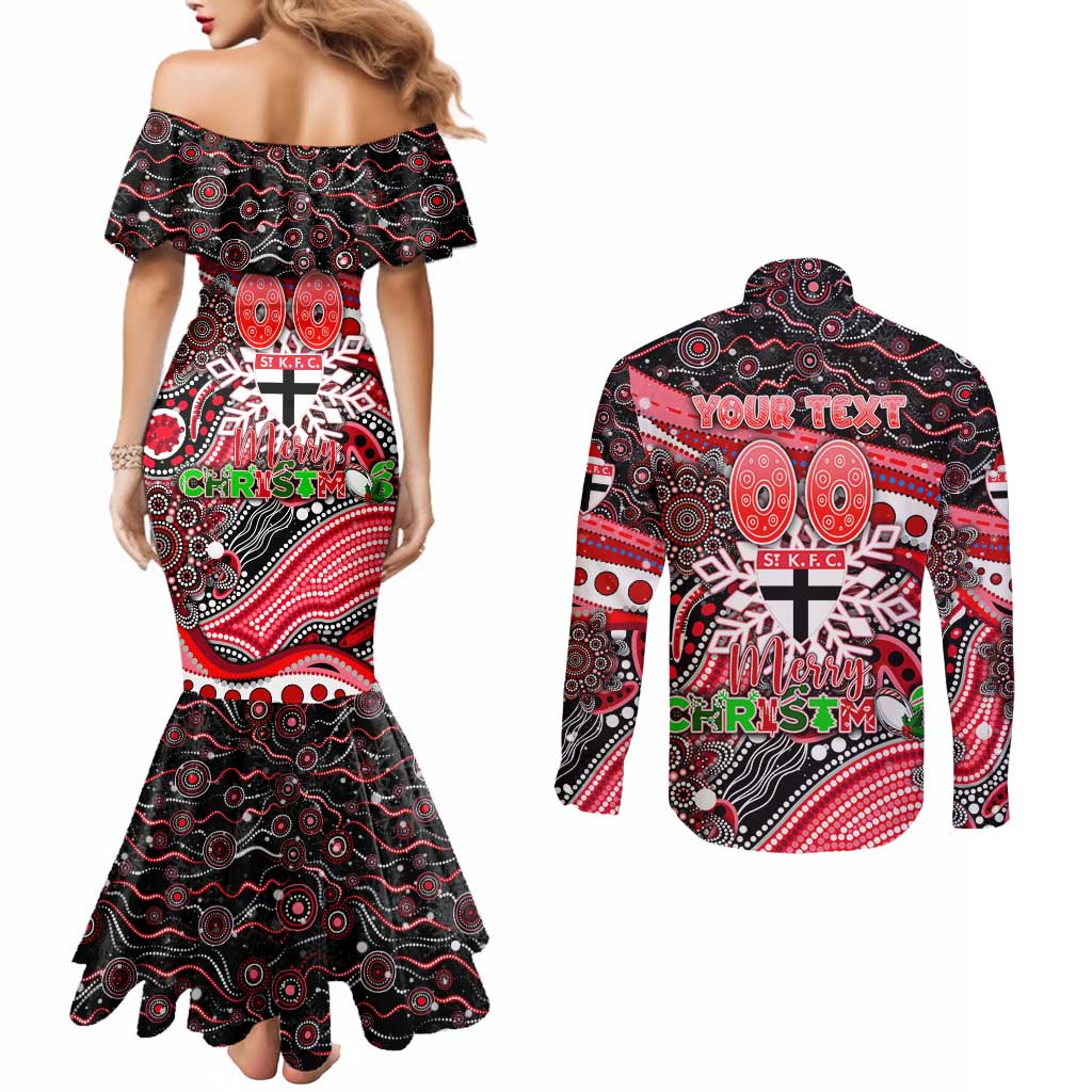 Merry Christmas AFL Saints Couples Matching Mermaid Dress and Long Sleeve Button Shirt Aboriginal Santa Football Mascot