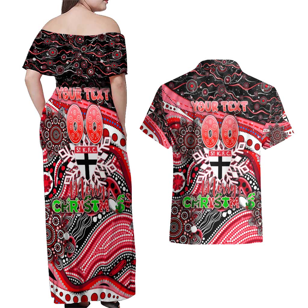 Merry Christmas AFL Saints Couples Matching Off Shoulder Maxi Dress and Hawaiian Shirt Aboriginal Santa Football Mascot