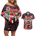 Merry Christmas AFL Saints Couples Matching Off Shoulder Short Dress and Hawaiian Shirt Aboriginal Santa Football Mascot
